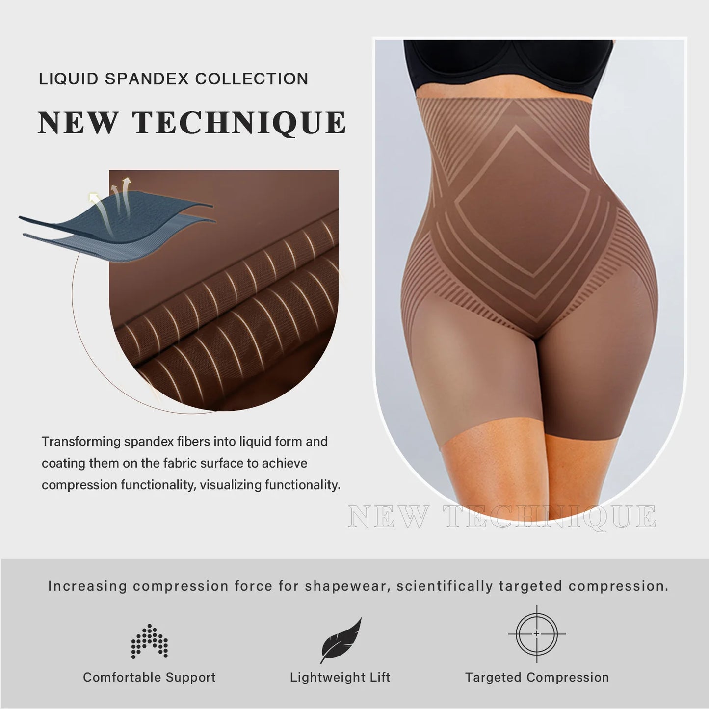 High Waisted Thigh Slimmer and Waist Trimming with New Liquid Spandex Technology